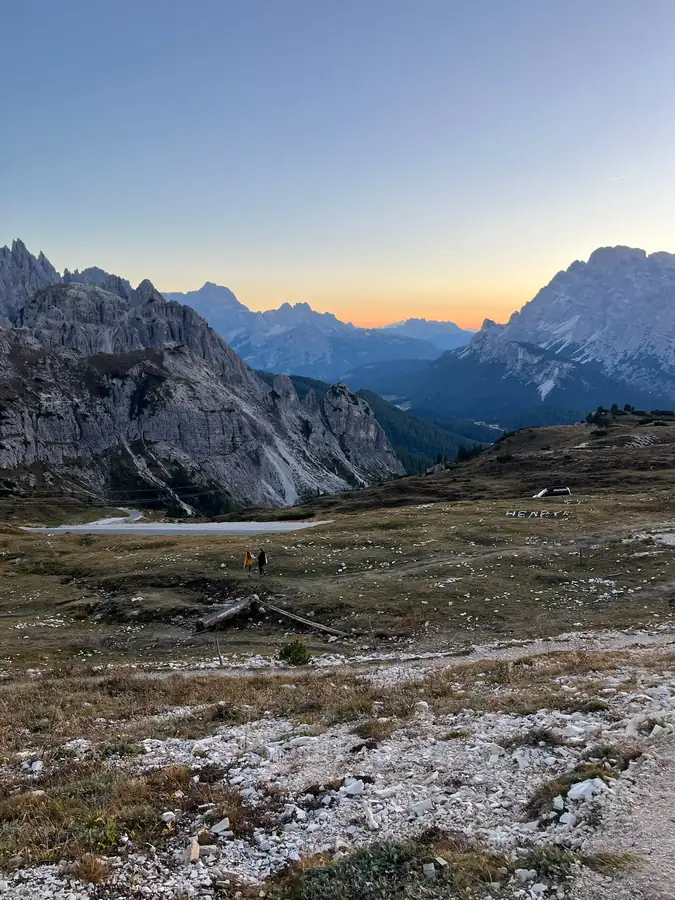 Sunset over the Dolomites from a high plateau